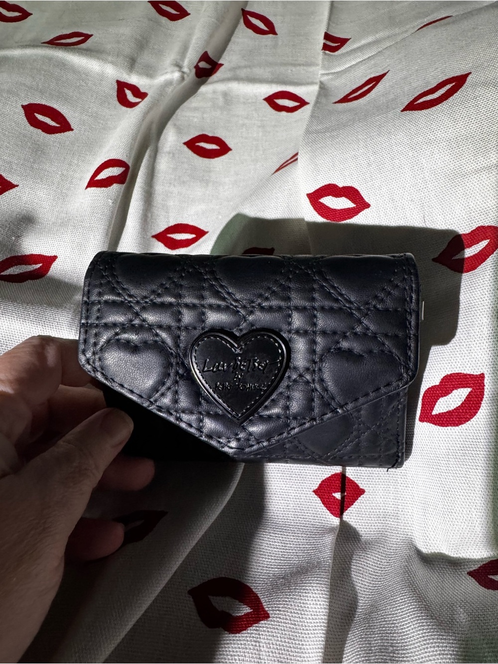 Luv Betsey - Betsey Johnson Black Quilted Heart tri- fold wallet pink & black
